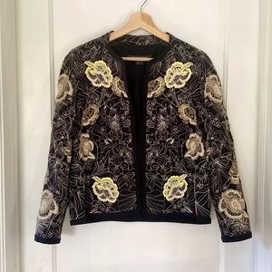 French Connection Floral Embroidery Long Sleeve Open Front jacket Black Size 10